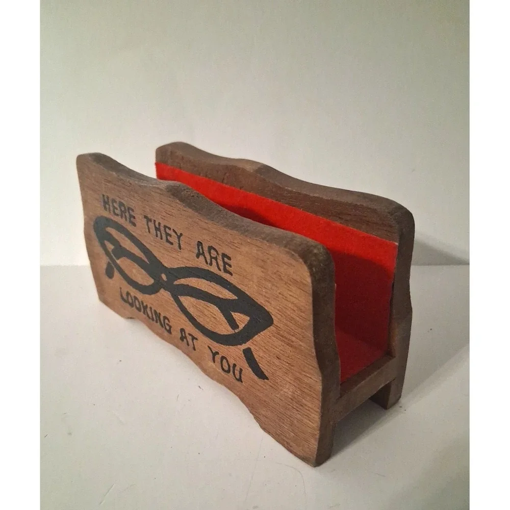 Vintage MCM Wooden Cat Eye Glasses Holder 